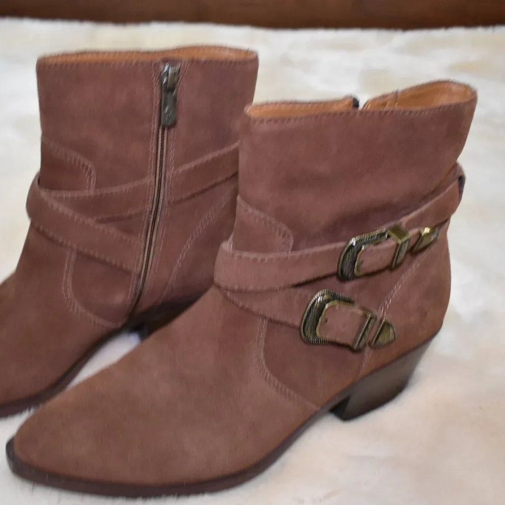 Patricia Nash Sandra Brown Suede Ankle Booties Western Cowgirl Boots Sz 9
